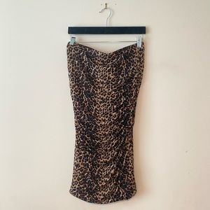 Olivia Moon Ruched Cheetah Print High-Waisted Skirt SZ Small